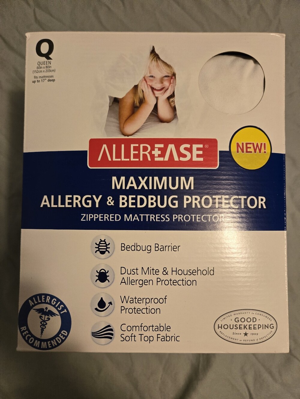 AllerEase Maximum Allergy & Bedbug Mattress Protector - White - Queen